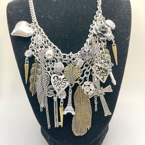 Chunky Mixed Metal Charm Statement Necklace